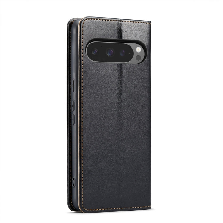 For Google Pixel 9 / 9 Pro Fierre Shann PU Genuine Leather Texture Phone Case(Black)