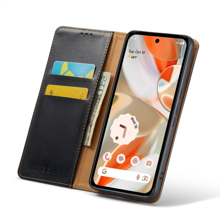 For Google Pixel 9 / 9 Pro Fierre Shann PU Genuine Leather Texture Phone Case(Black)