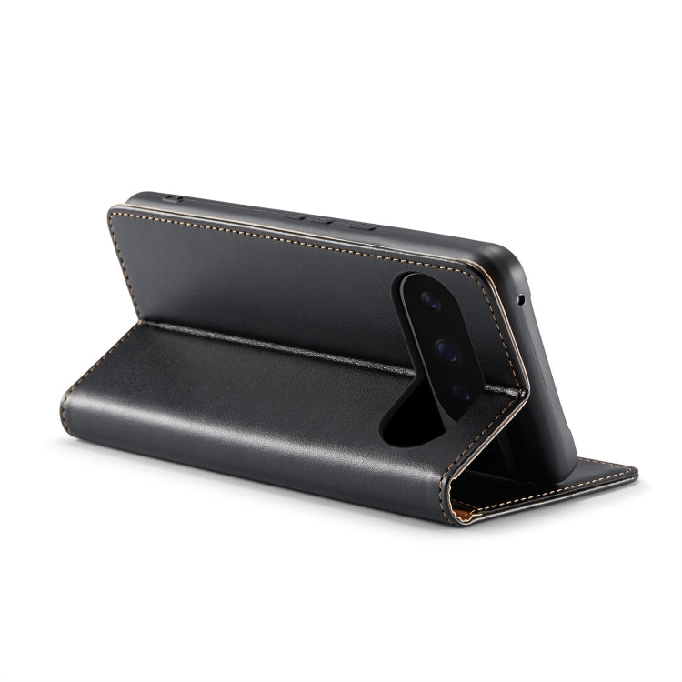 For Google Pixel 9 / 9 Pro Fierre Shann PU Genuine Leather Texture Phone Case(Black)