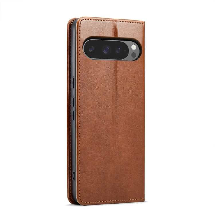 For Google Pixel 9 Pro XL Fierre Shann PU Genuine Leather Texture Phone Case(Brown)