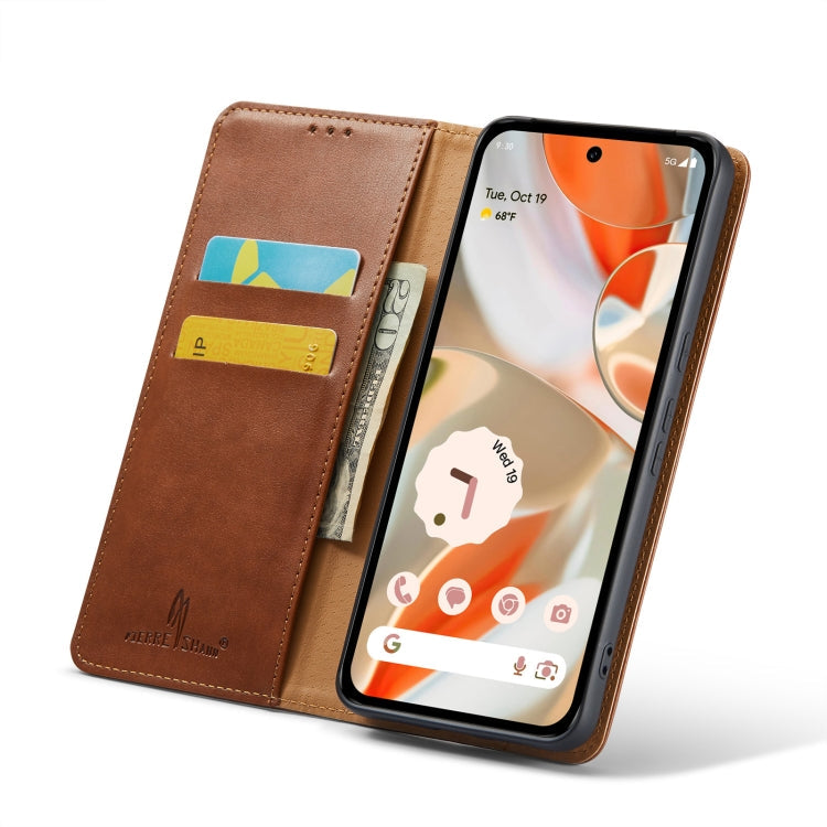 For Google Pixel 9 Pro XL Fierre Shann PU Genuine Leather Texture Phone Case(Brown)