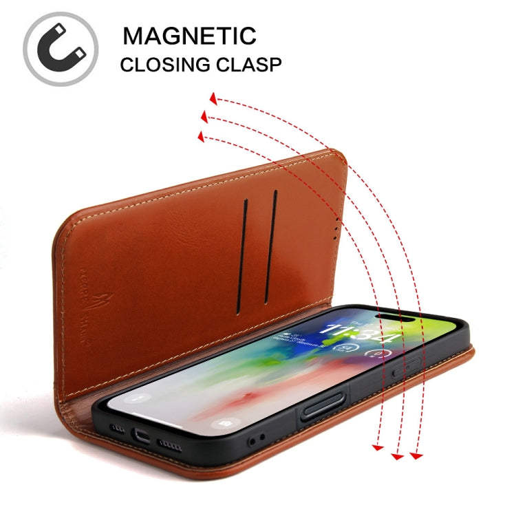 For iPhone 16 Pro Max Fierre Shann Cowhide Leather Flip Leather Phone Case(Brown)