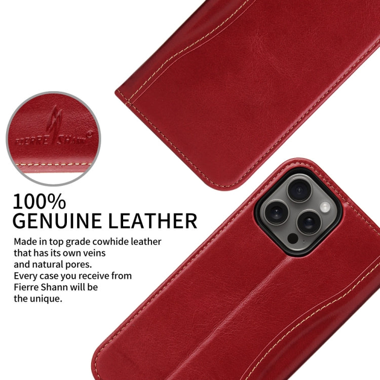 For iPhone 16 Pro Fierre Shann Cowhide Leather Flip Leather Phone Case(Red)