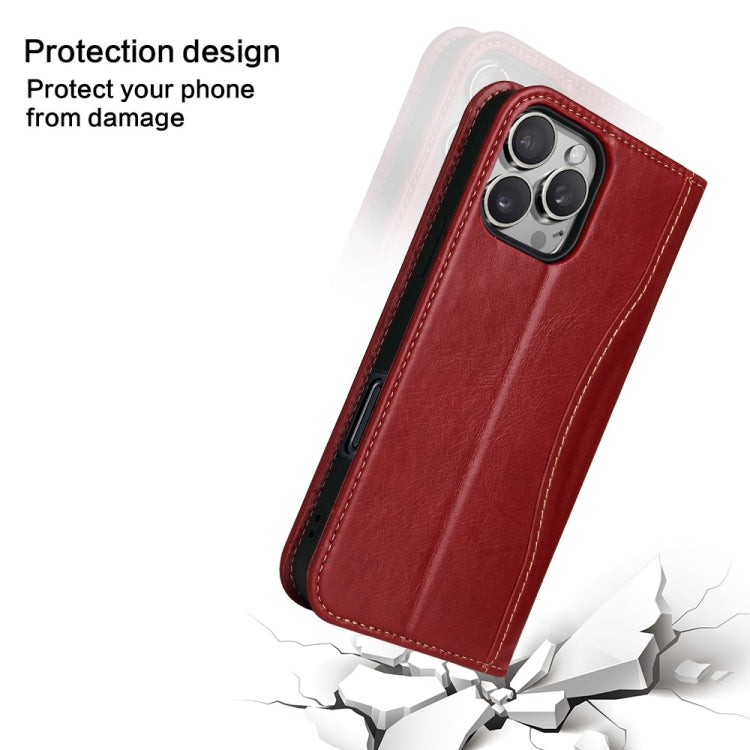 For iPhone 16 Pro Fierre Shann Cowhide Leather Flip Leather Phone Case(Red)