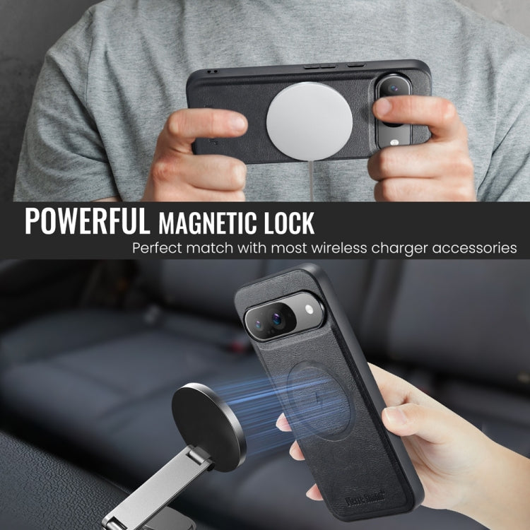 For Google Pixel 9 Pro XL Fierre Shann Cowhide Texture MagSafe Magnetic Phone Case(Black)