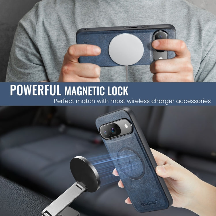 For Google Pixel 9 Pro XL Fierre Shann Cowhide Texture MagSafe Magnetic Phone Case(Blue)