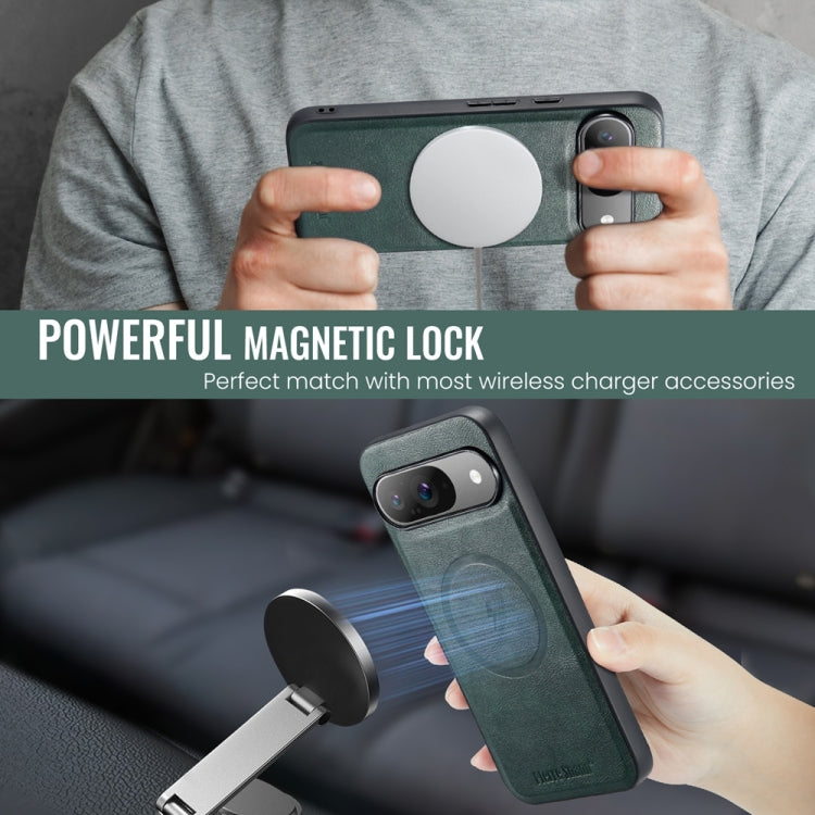For Google Pixel 9 Pro XL Fierre Shann Cowhide Texture MagSafe Magnetic Phone Case(Green)