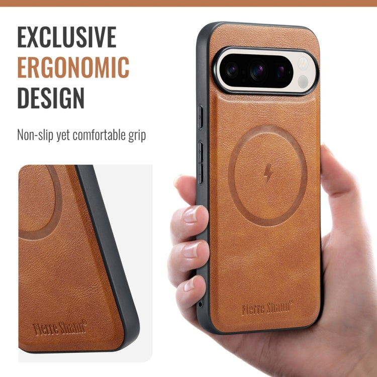 For Google Pixel 9 / 9 Pro Fierre Shann Cowhide Texture MagSafe Magnetic Phone Case(Brown)