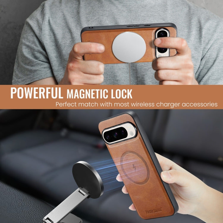 For Google Pixel 9 / 9 Pro Fierre Shann Cowhide Texture MagSafe Magnetic Phone Case(Brown)