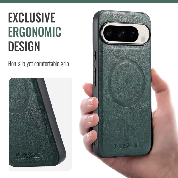 For Google Pixel 9 / 9 Pro Fierre Shann Cowhide Texture MagSafe Magnetic Phone Case(Green)