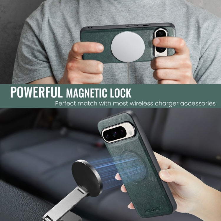 For Google Pixel 9 / 9 Pro Fierre Shann Cowhide Texture MagSafe Magnetic Phone Case(Green)