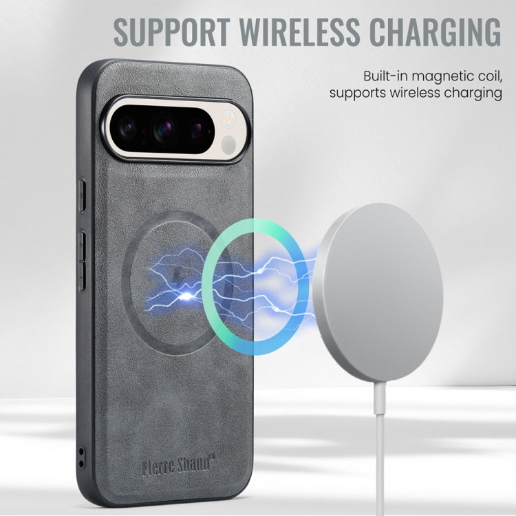 For Google Pixel 9 / 9 Pro Fierre Shann Cowhide Texture MagSafe Magnetic Phone Case(Grey)