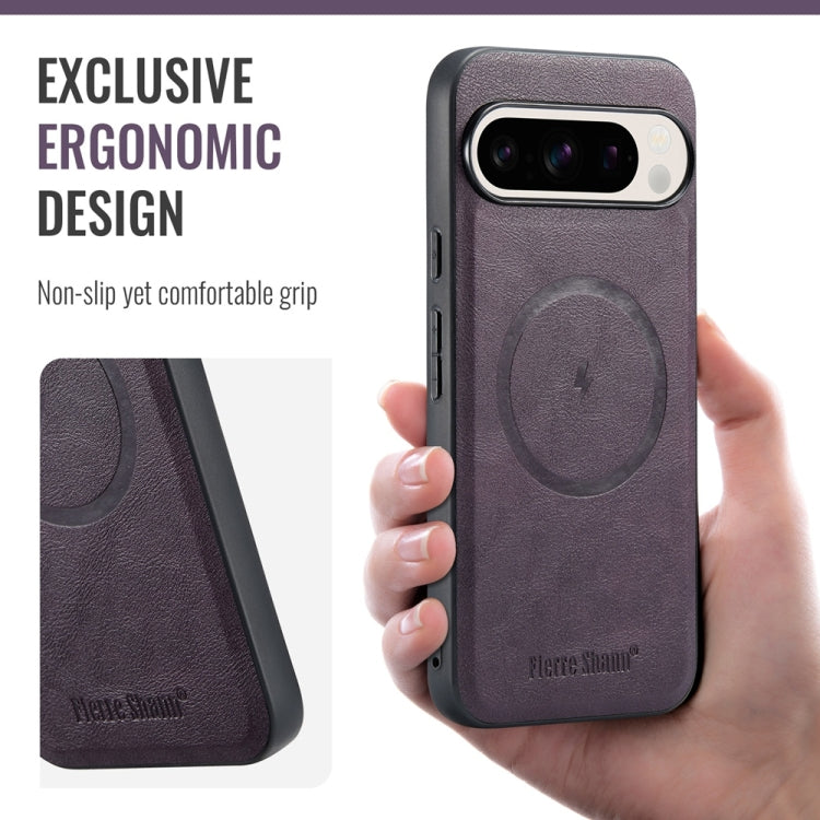 For Google Pixel 9 / 9 Pro Fierre Shann Cowhide Texture MagSafe Magnetic Phone Case(Purple)