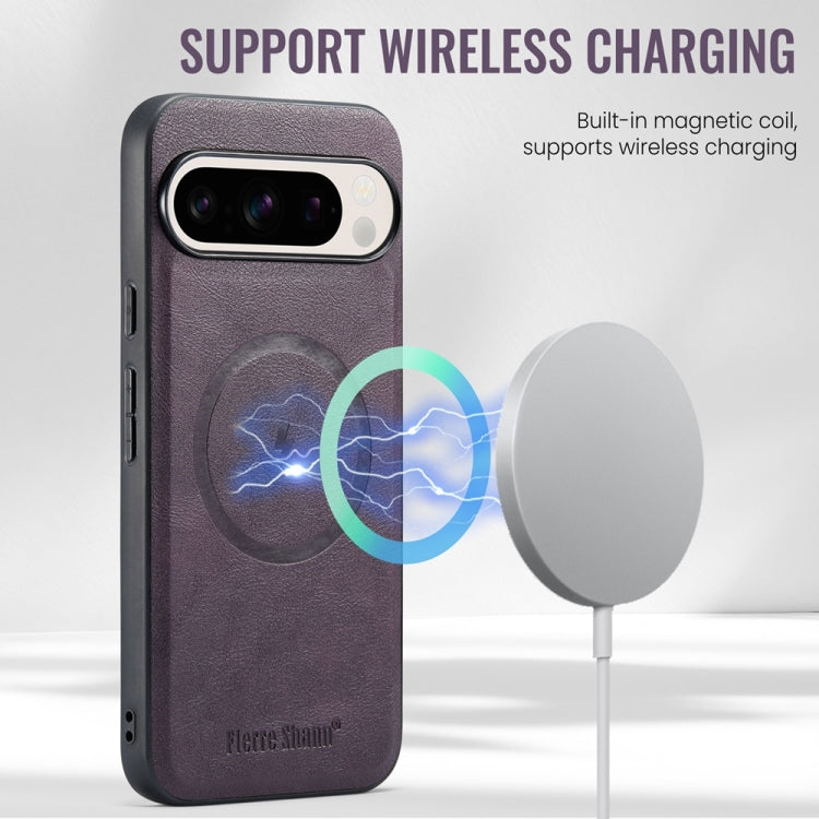 For Google Pixel 9 / 9 Pro Fierre Shann Cowhide Texture MagSafe Magnetic Phone Case(Purple)