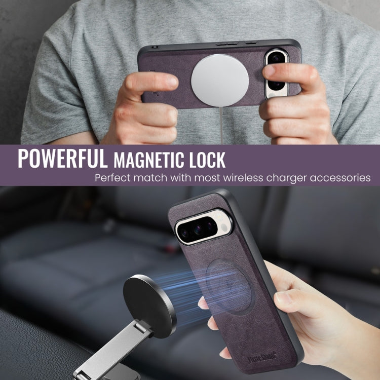 For Google Pixel 9 / 9 Pro Fierre Shann Cowhide Texture MagSafe Magnetic Phone Case(Purple)