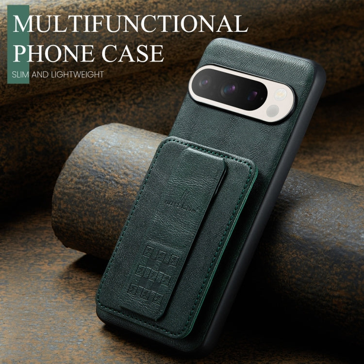 For Google Pixel 9 / 9 Pro Fierre Shann Oil Wax Cow Leather Card Holder Back Phone Case(Green)