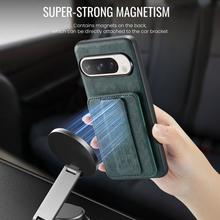 For Google Pixel 9 / 9 Pro Fierre Shann Oil Wax Cow Leather Card Holder Back Phone Case(Green)