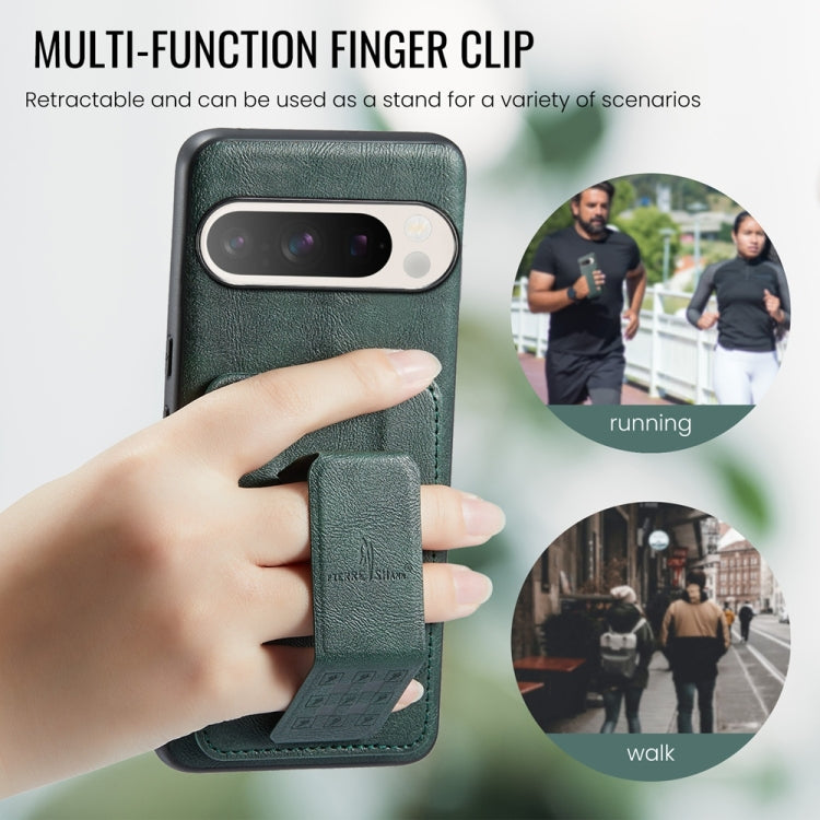 For Google Pixel 9 / 9 Pro Fierre Shann Oil Wax Cow Leather Card Holder Back Phone Case(Green)