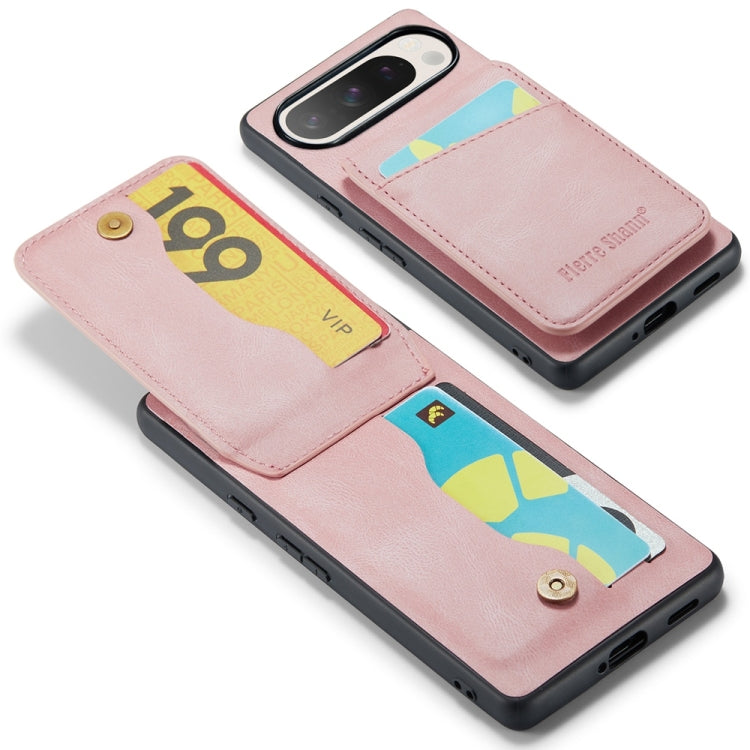 For Google Pixel 9 / 9 Pro Fierre Shann Crazy Horse Card Holder Back Cover PU Phone Case(Pink)
