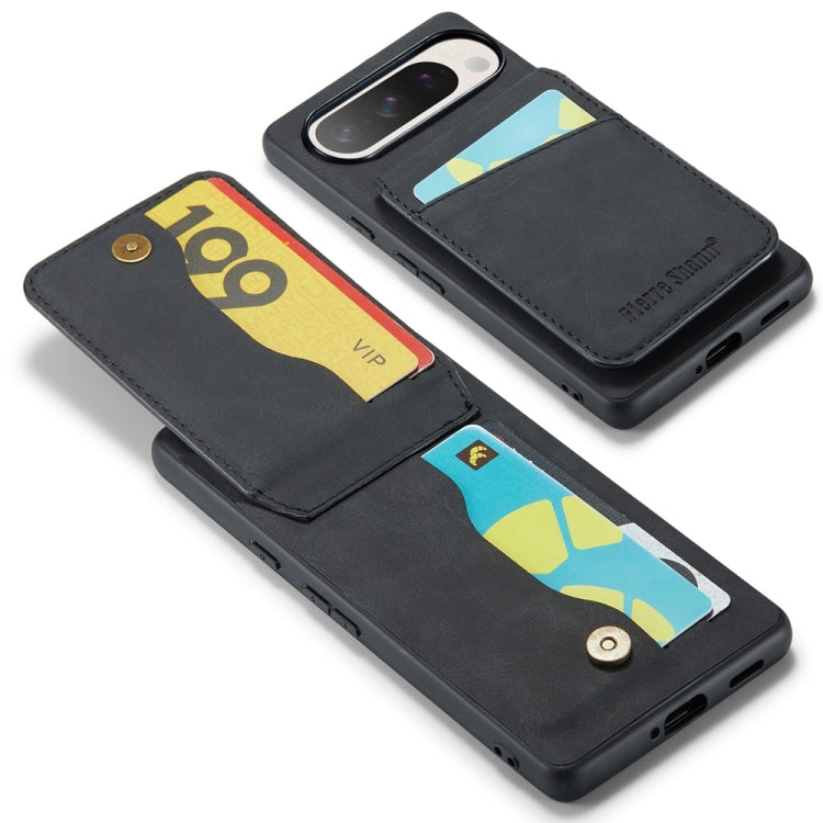 For Google Pixel 9 / 9 Pro Fierre Shann Crazy Horse Card Holder Back Cover PU Phone Case(Black)