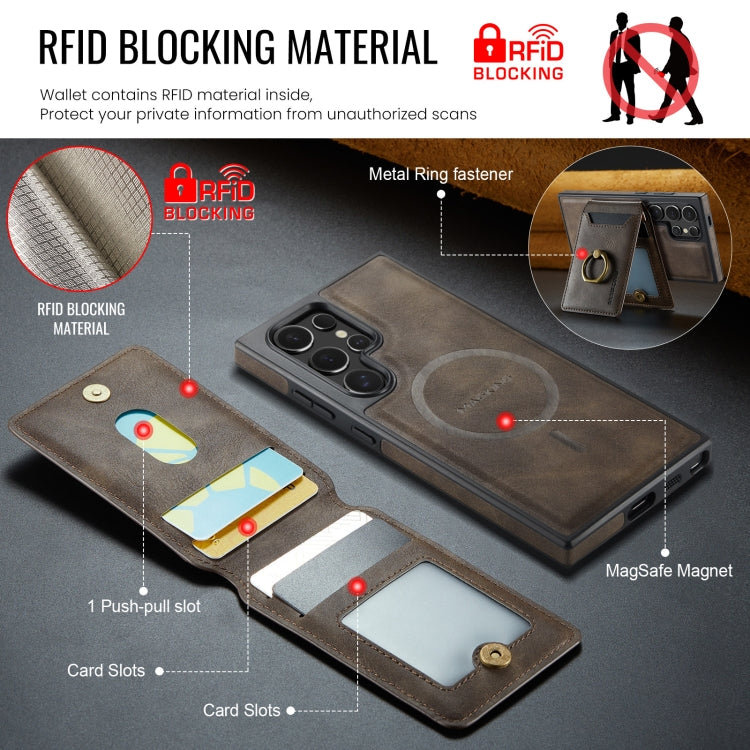 For Samsung Galaxy S24 Ultra 5G MAGKING K1 MagSafe Detachable Wallet RFID Back Cover Phone Case(Coffee)