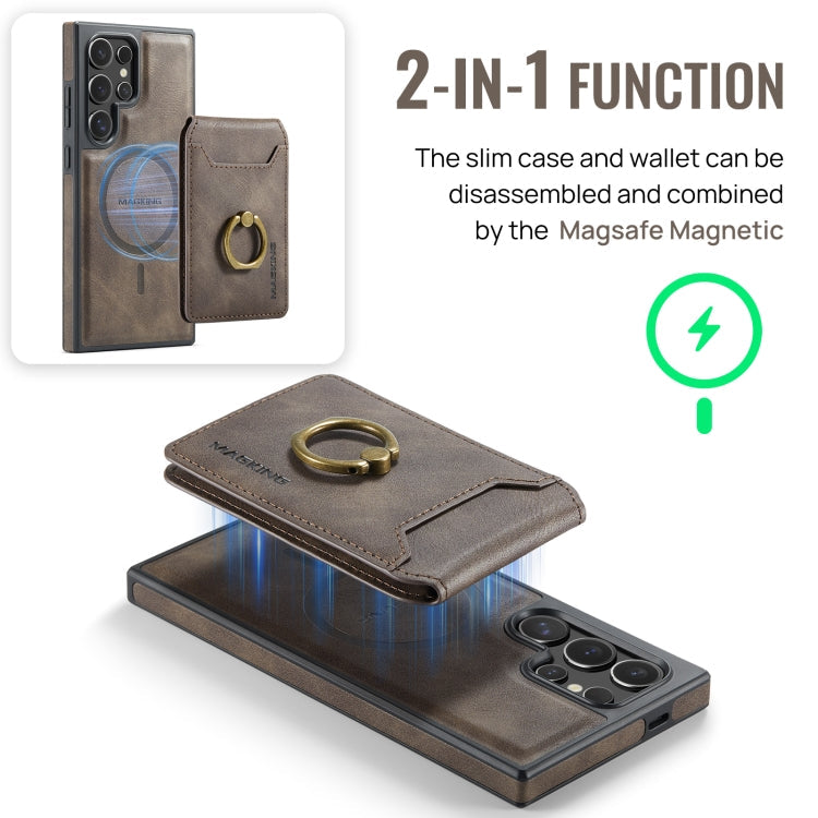 For Samsung Galaxy S24 Ultra 5G MAGKING K1 MagSafe Detachable Wallet RFID Back Cover Phone Case(Coffee)