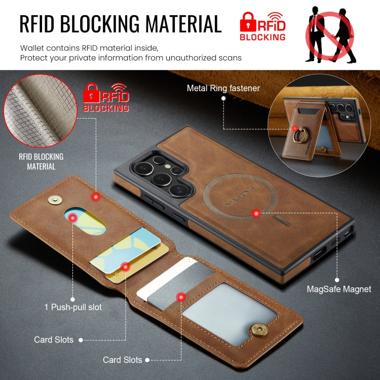 For Samsung Galaxy S24 Ultra 5G MAGKING K1 MagSafe Detachable Wallet RFID Back Cover Phone Case(Brown)