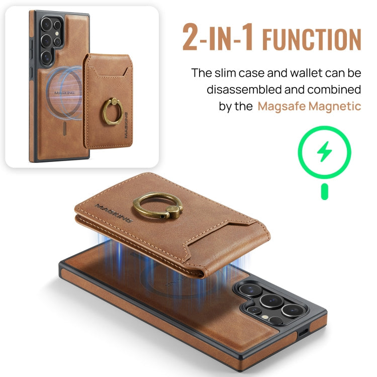 For Samsung Galaxy S24 Ultra 5G MAGKING K1 MagSafe Detachable Wallet RFID Back Cover Phone Case(Brown)