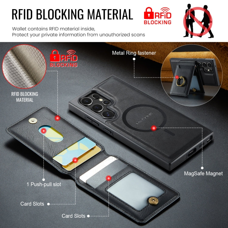 For Samsung Galaxy S23 Ultra 5G MAGKING K1 MagSafe Detachable Wallet RFID Back Cover Phone Case(Black)