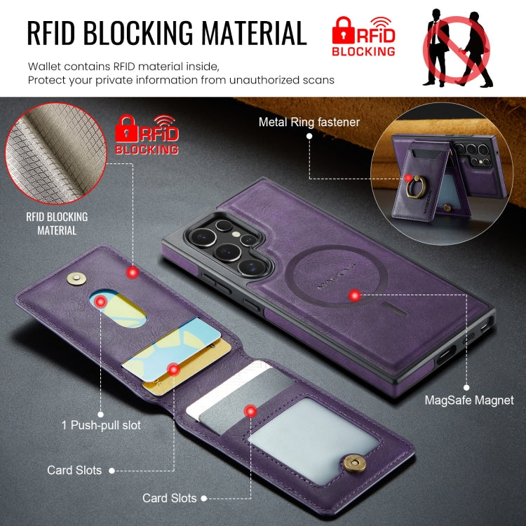 For Samsung Galaxy S23 Ultra 5G MAGKING K1 MagSafe Detachable Wallet RFID Back Cover Phone Case(Purple)