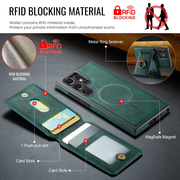 For Samsung Galaxy S23 Ultra 5G MAGKING K1 MagSafe Detachable Wallet RFID Back Cover Phone Case(Green)