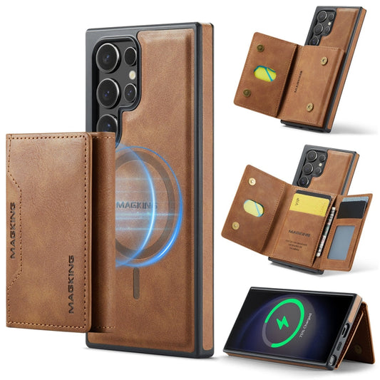 For Samsung Galaxy S23 Ultra 5G MAGKING K2 Series MagSafe RFID Card Bag Detachable Phone Case(Brown)