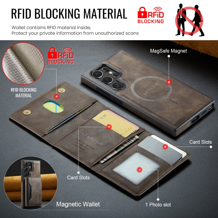For Samsung Galaxy S23 Ultra 5G MAGKING K2 Series MagSafe RFID Card Bag Detachable Phone Case(Coffee)