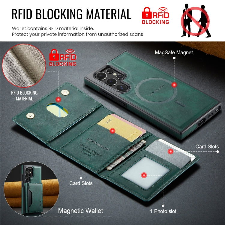 For Samsung Galaxy S23 Ultra 5G MAGKING K2 Series MagSafe RFID Card Bag Detachable Phone Case(Green)