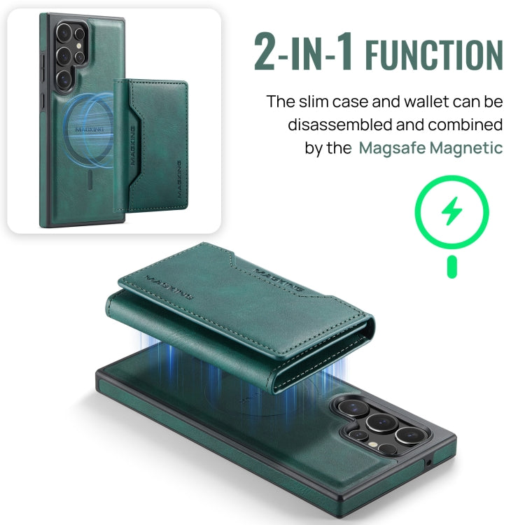 For Samsung Galaxy S23 Ultra 5G MAGKING K2 Series MagSafe RFID Card Bag Detachable Phone Case(Green)
