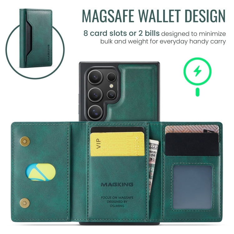For Samsung Galaxy S23 Ultra 5G MAGKING K2 Series MagSafe RFID Card Bag Detachable Phone Case(Green)