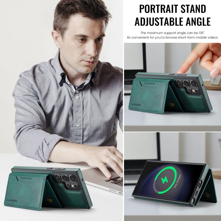 For Samsung Galaxy S23 Ultra 5G MAGKING K2 Series MagSafe RFID Card Bag Detachable Phone Case(Green)