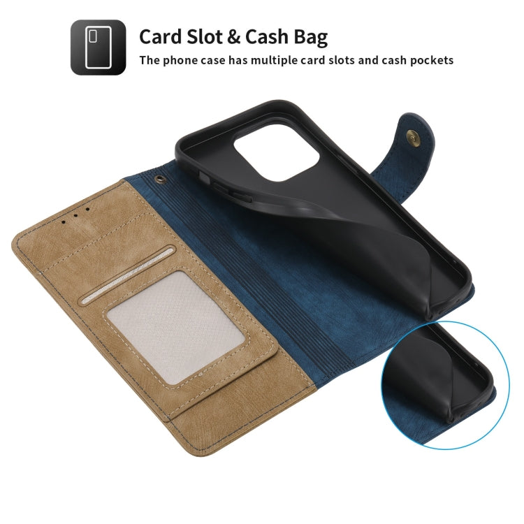For iPhone 15 Pro Max POLA Dual-color Zipper Wallet RFID Leather Phone Case(Yellow Blue)
