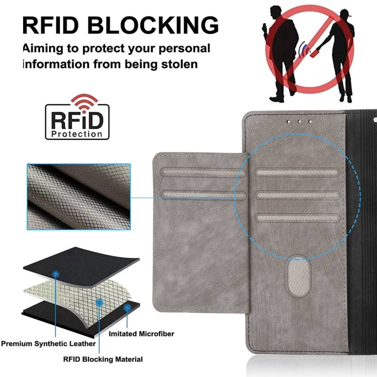 For iPhone 15 Pro POLA Dual-color Zipper Wallet RFID Leather Phone Case(Grey Black)