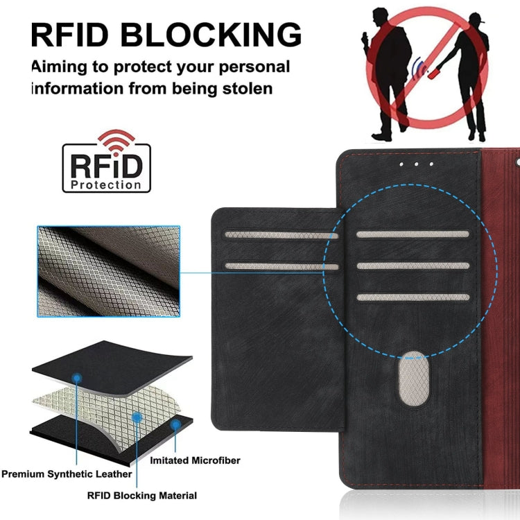 For iPhone 15 Plus POLA Dual-color Zipper Wallet RFID Leather Phone Case(Red Black)