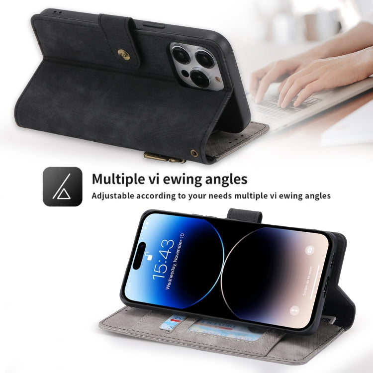 For iPhone 14 Plus POLA Dual-color Zipper Wallet RFID Leather Phone Case(Grey Black)