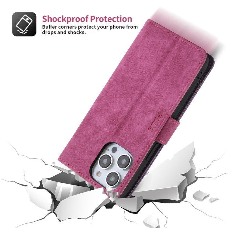 For iPhone 14 Plus POLA Dual-color Zipper Wallet RFID Leather Phone Case(Purple Pink)