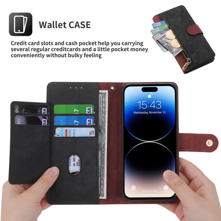 For iPhone 13 Pro Max POLA Dual-color Zipper Wallet RFID Leather Phone Case(Red Black)