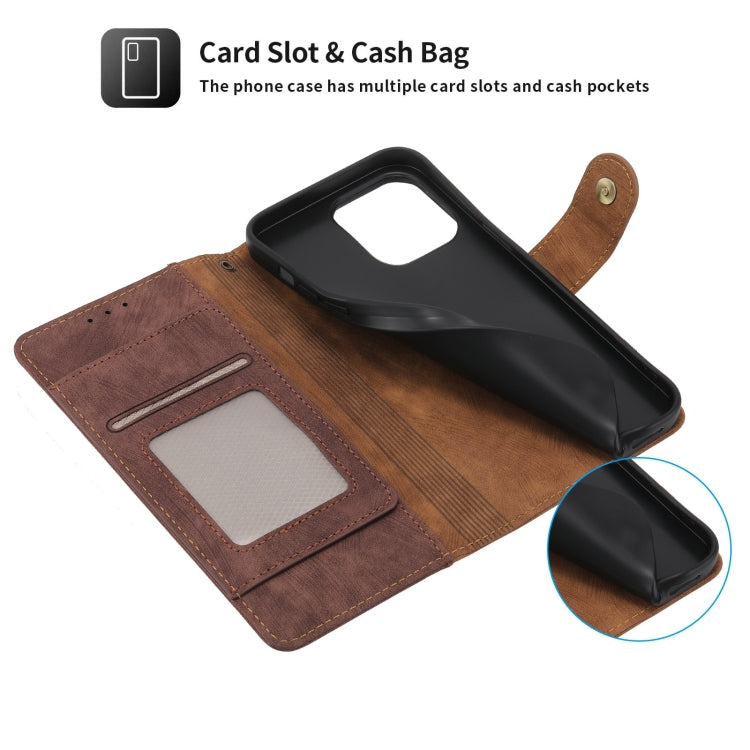 For iPhone 13 Pro Max POLA Dual-color Zipper Wallet RFID Leather Phone Case(Burgundy Brown)