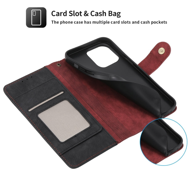 For iPhone 13 POLA Dual-color Zipper Wallet RFID Leather Phone Case(Red Black)