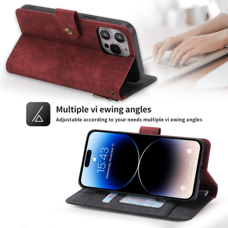 For iPhone 13 POLA Dual-color Zipper Wallet RFID Leather Phone Case(Red Black)