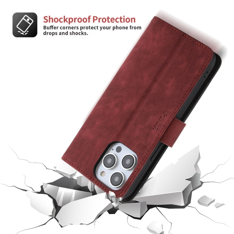 For iPhone 12 Pro Max POLA Dual-color Zipper Wallet RFID Leather Phone Case(Red Black)