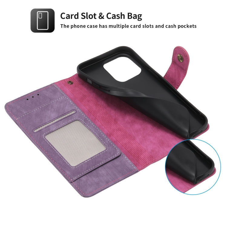 For iPhone 12 Pro Max POLA Dual-color Zipper Wallet RFID Leather Phone Case(Purple Pink)