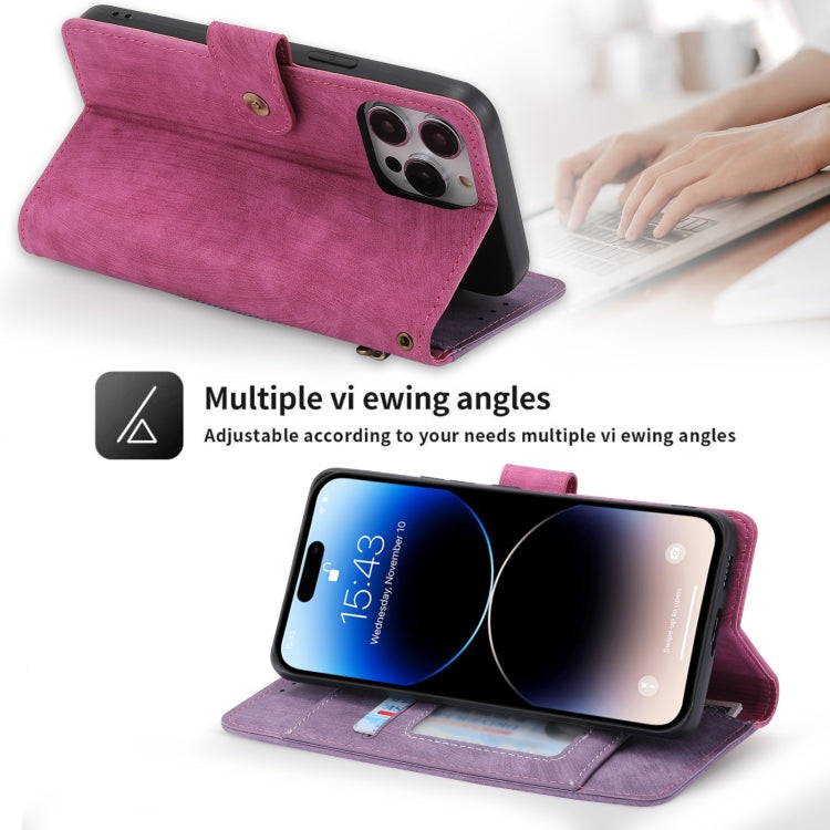 For iPhone 12 Pro Max POLA Dual-color Zipper Wallet RFID Leather Phone Case(Purple Pink)