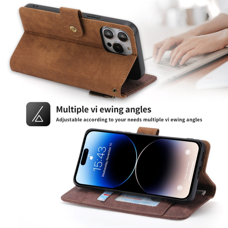 For iPhone 12 Pro Max POLA Dual-color Zipper Wallet RFID Leather Phone Case(Burgundy Brown)